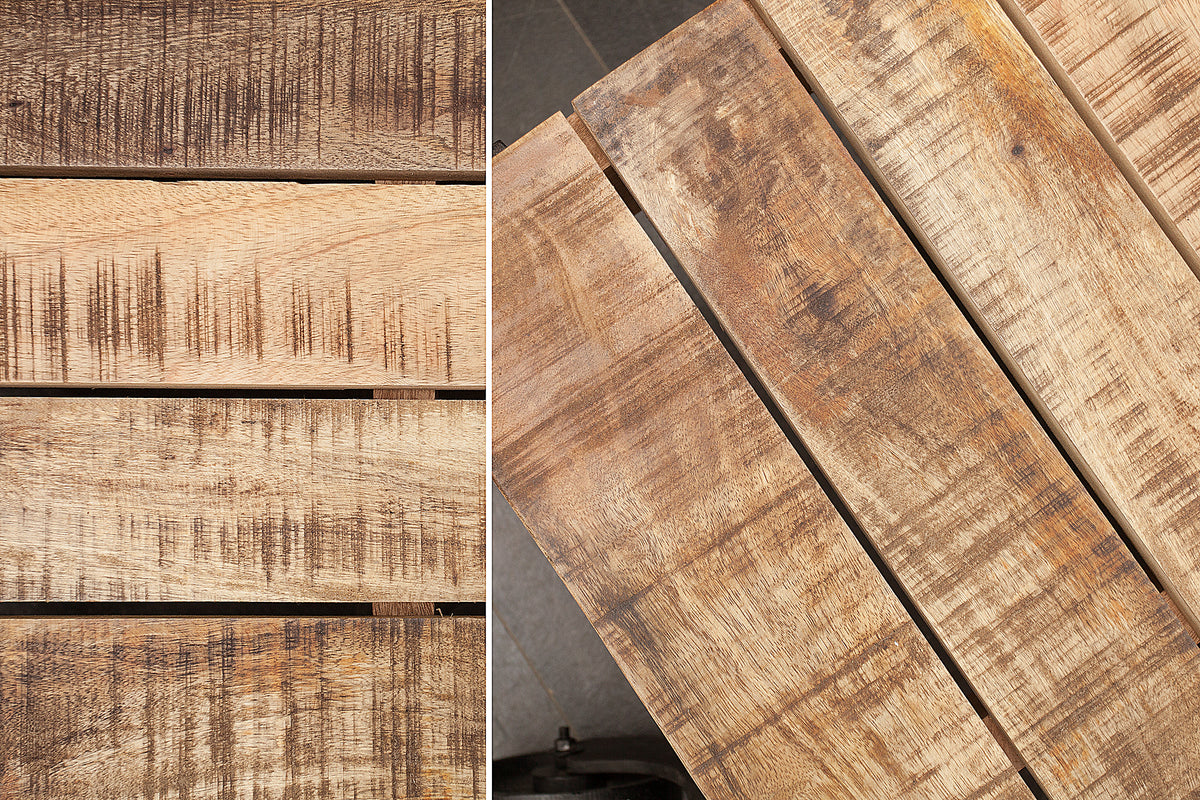 RAILWAY Massiver Design Couchtisch 110cm Mangoholz mit 4 Rädern