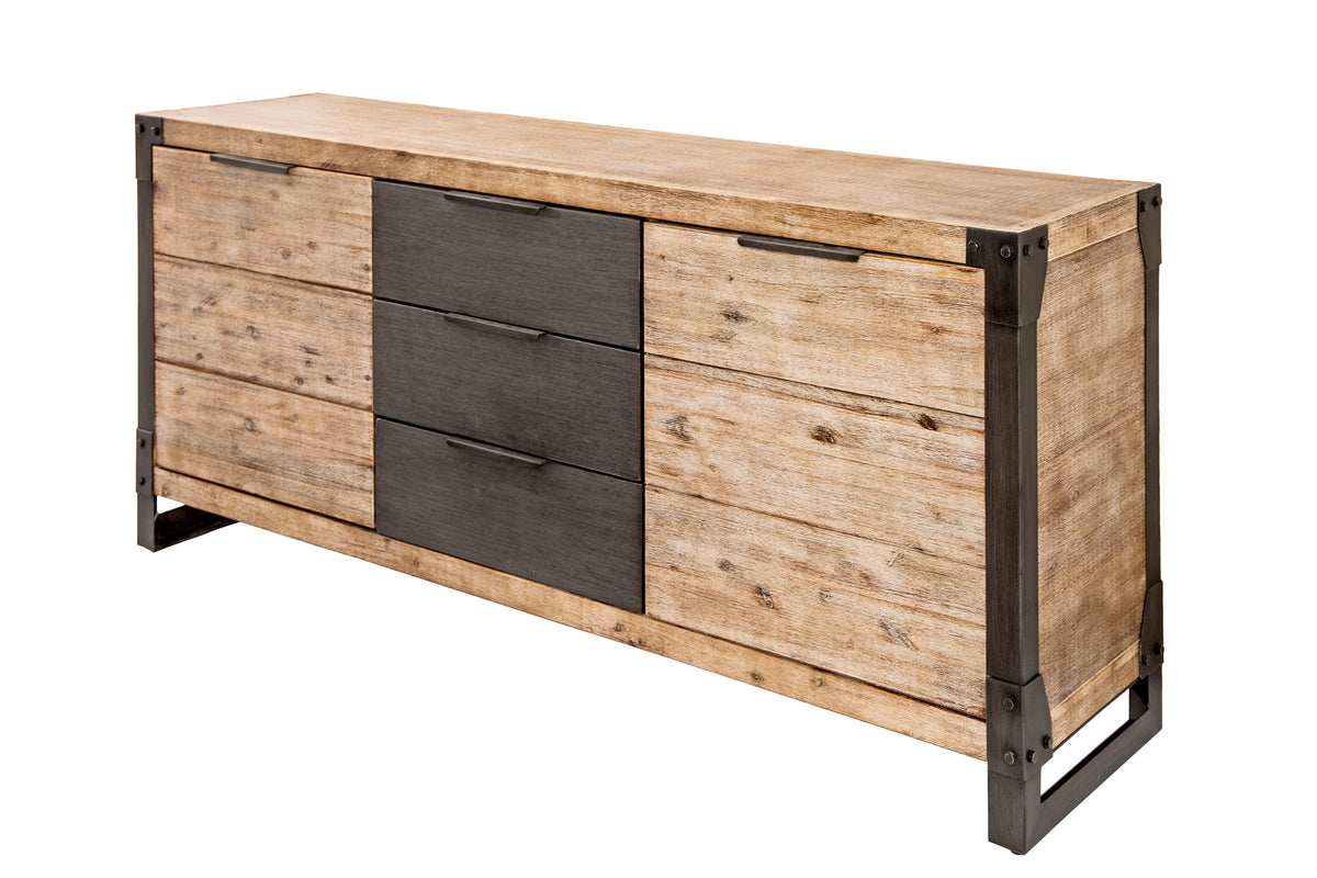 FACTORY Massives Industrial Sideboard 180cm Akazie weiß gekälkt