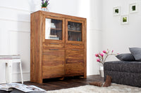 PURE Solid highboard 140cm Sheesham stone finish display case rosewood