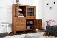 PURE Solid highboard 140cm Sheesham stone finish display case rosewood