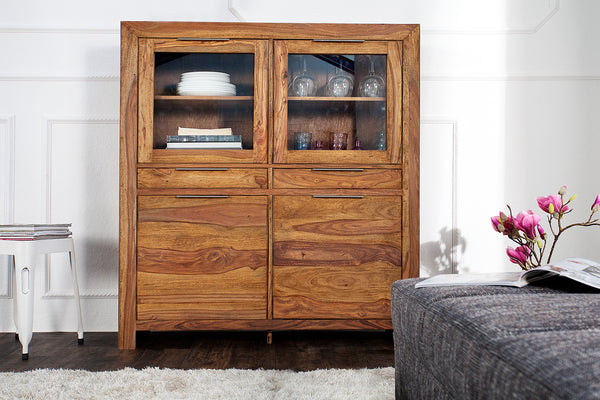 PURE Solid highboard 140cm Sheesham stone finish display case rosewood