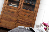 PURE Solid highboard 140cm Sheesham stone finish display case rosewood