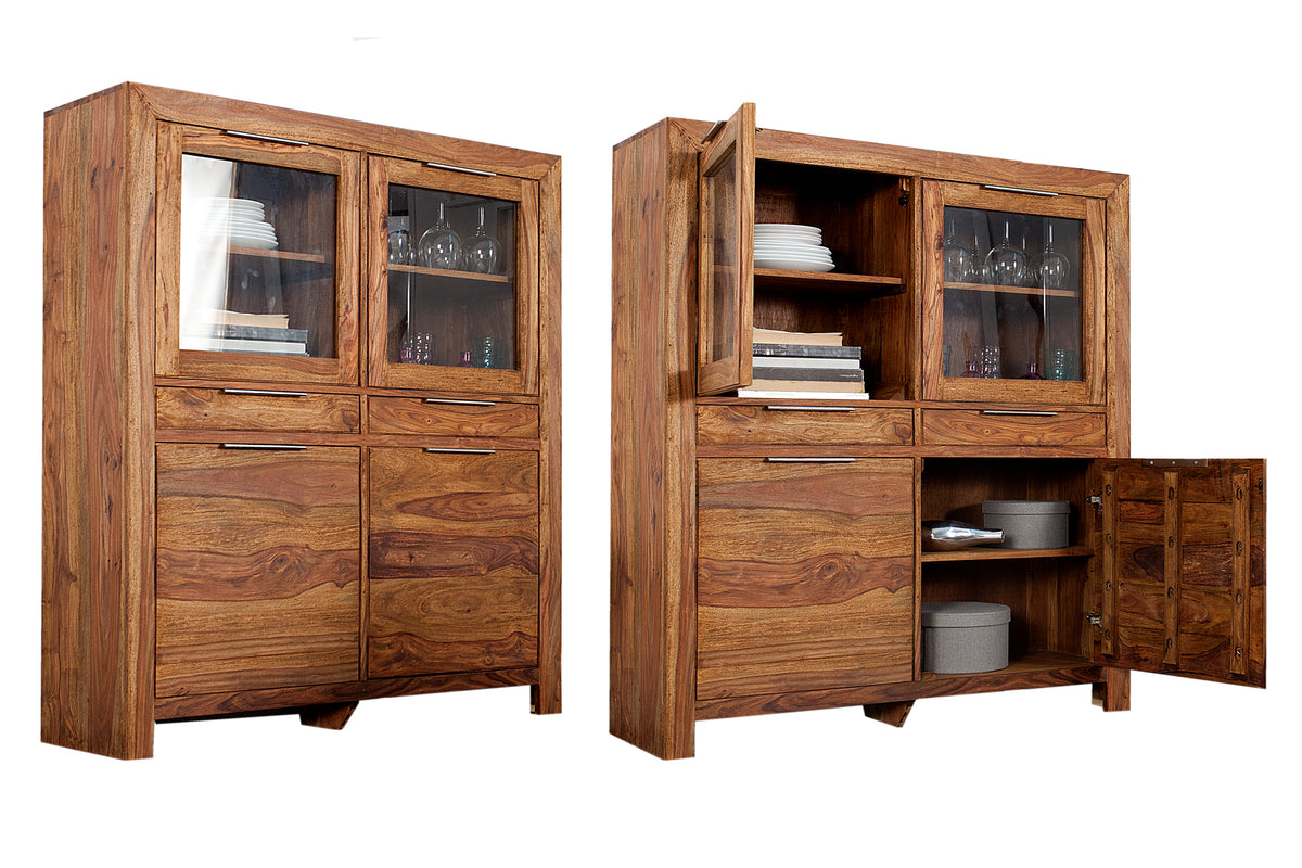 PURE Solid highboard 140cm Sheesham stone finish display case rosewood