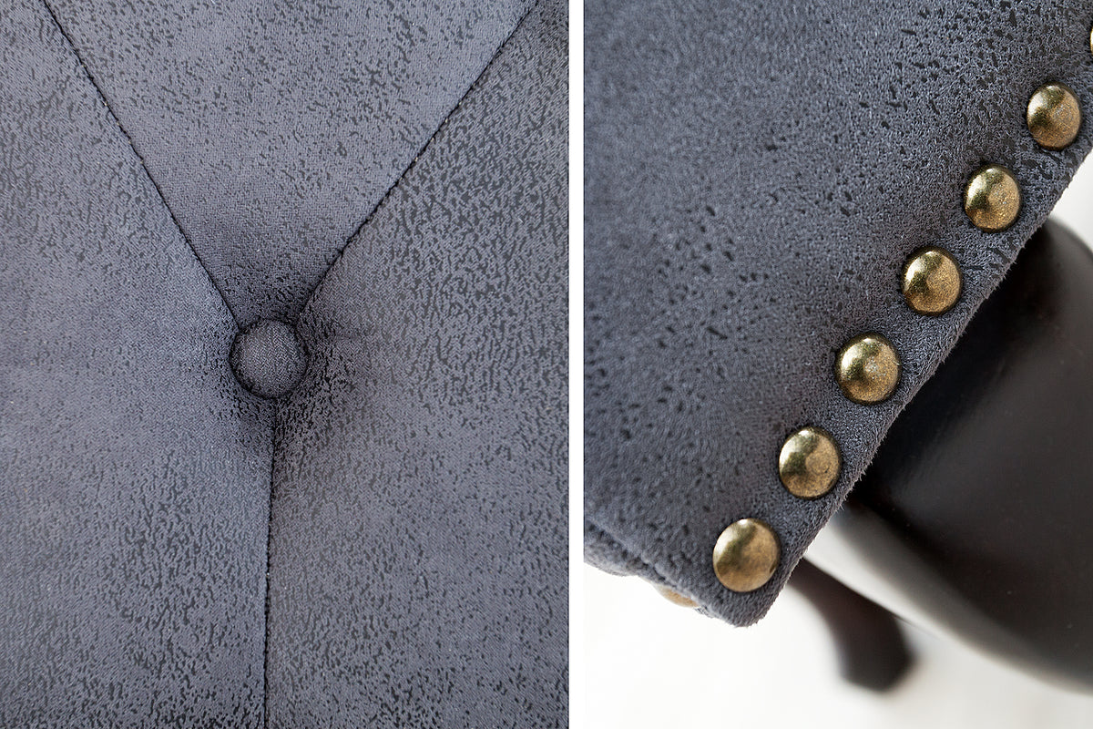 Fußhocker Edler Chesterfield antik grau mit Knopfheftung und Nietenbesatz