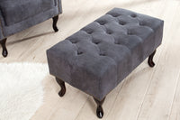 Fußhocker Edler Chesterfield antik grau mit Knopfheftung und Nietenbesatz