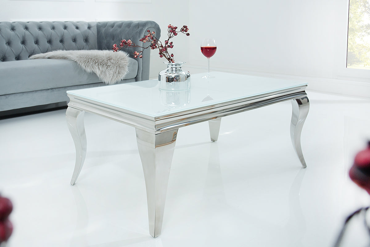 MODERN BAROCK Eleganter Couchtisch 100cm silber mit weißem Opalglas