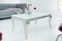 MODERN BAROCK Eleganter Couchtisch 100cm silber mit weißem Opalglas