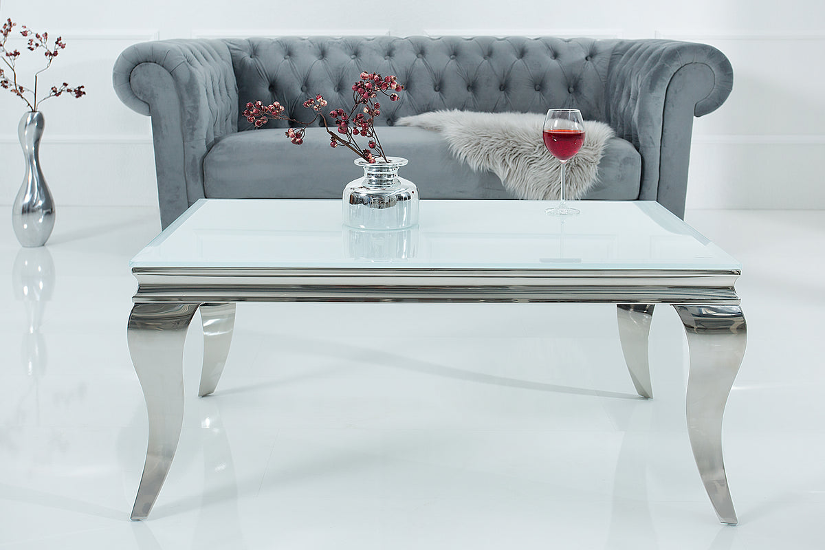 MODERN BAROCK Eleganter Couchtisch 100cm silber mit weißem Opalglas