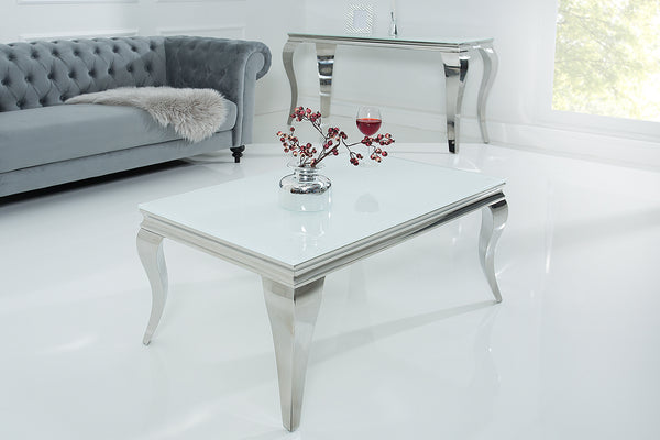 MODERN BAROCK Eleganter Couchtisch 100cm silber mit weißem Opalglas