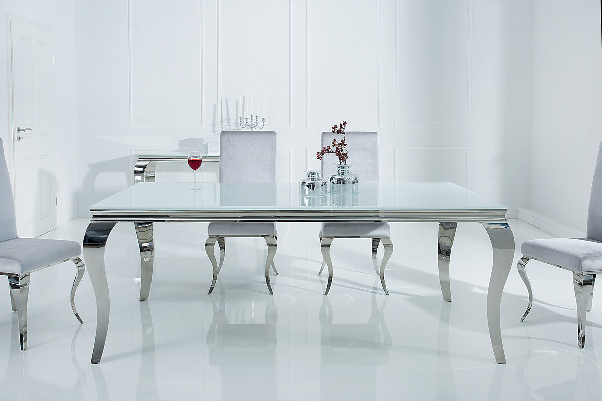 MODERN BAROQUE Elegant design dining table 180cm white stainless steel opal glass table top