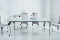 MODERN BAROQUE Elegant design dining table 180cm white stainless steel opal glass table top