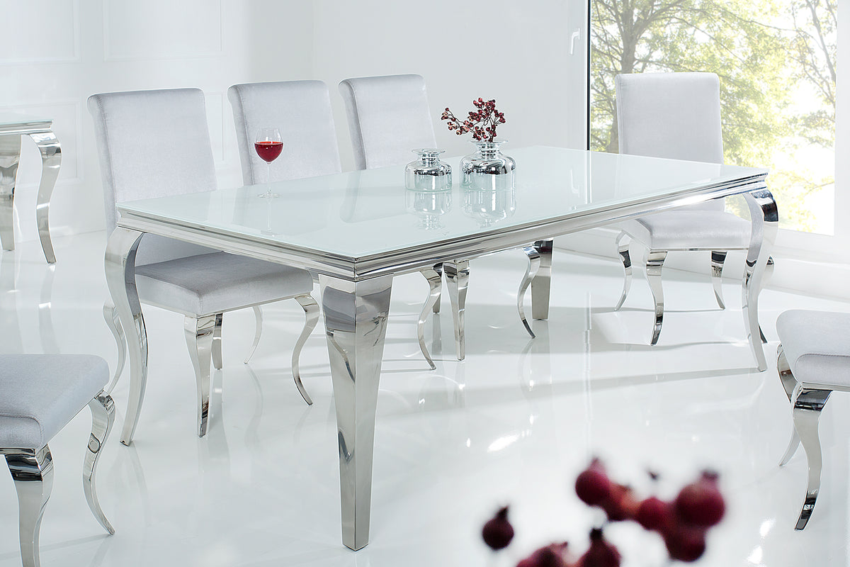 MODERN BAROQUE Elegant design dining table 200cm white stainless steel opal glass table top