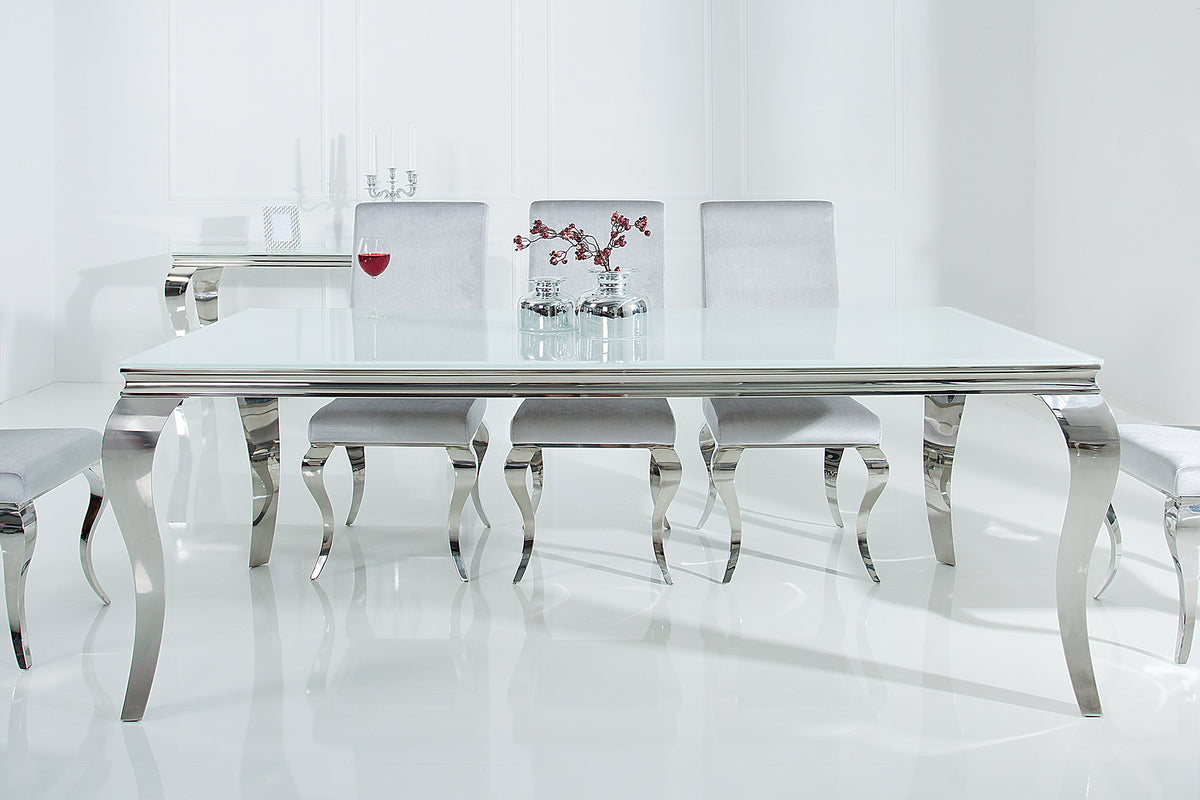 MODERN BAROQUE Elegant design dining table 200cm white stainless steel opal glass table top