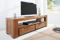 MAKASSAR Solid TV board 130cm Sheesham lowboard two drawers