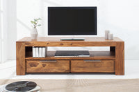 MAKASSAR Solid TV board 130cm Sheesham lowboard two drawers