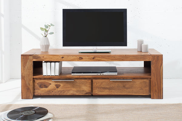 MAKASSAR Solid TV board 130cm Sheesham lowboard two drawers