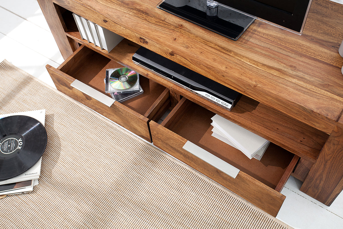 MAKASSAR Solid TV board 130cm Sheesham lowboard two drawers