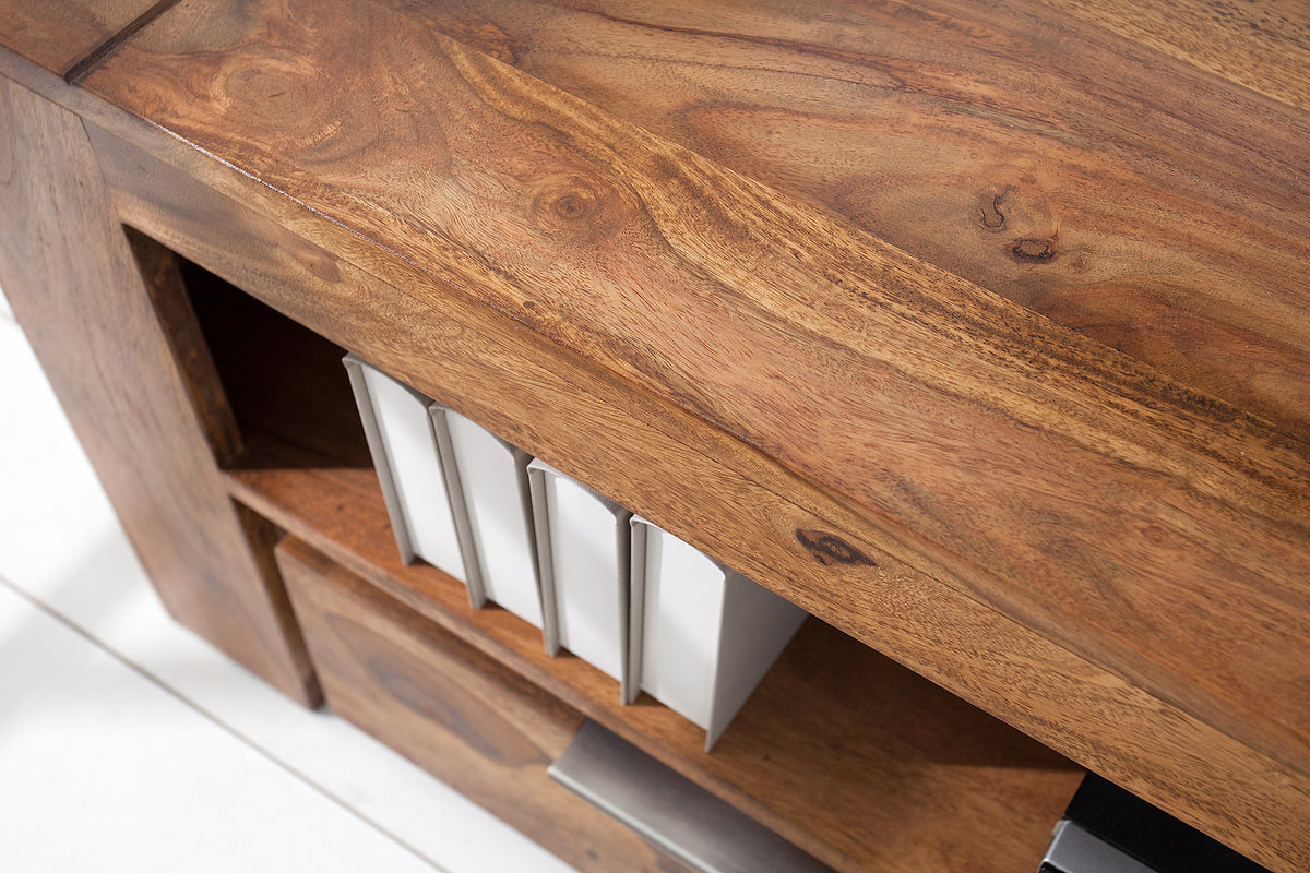 MAKASSAR Solid TV board 130cm Sheesham lowboard two drawers