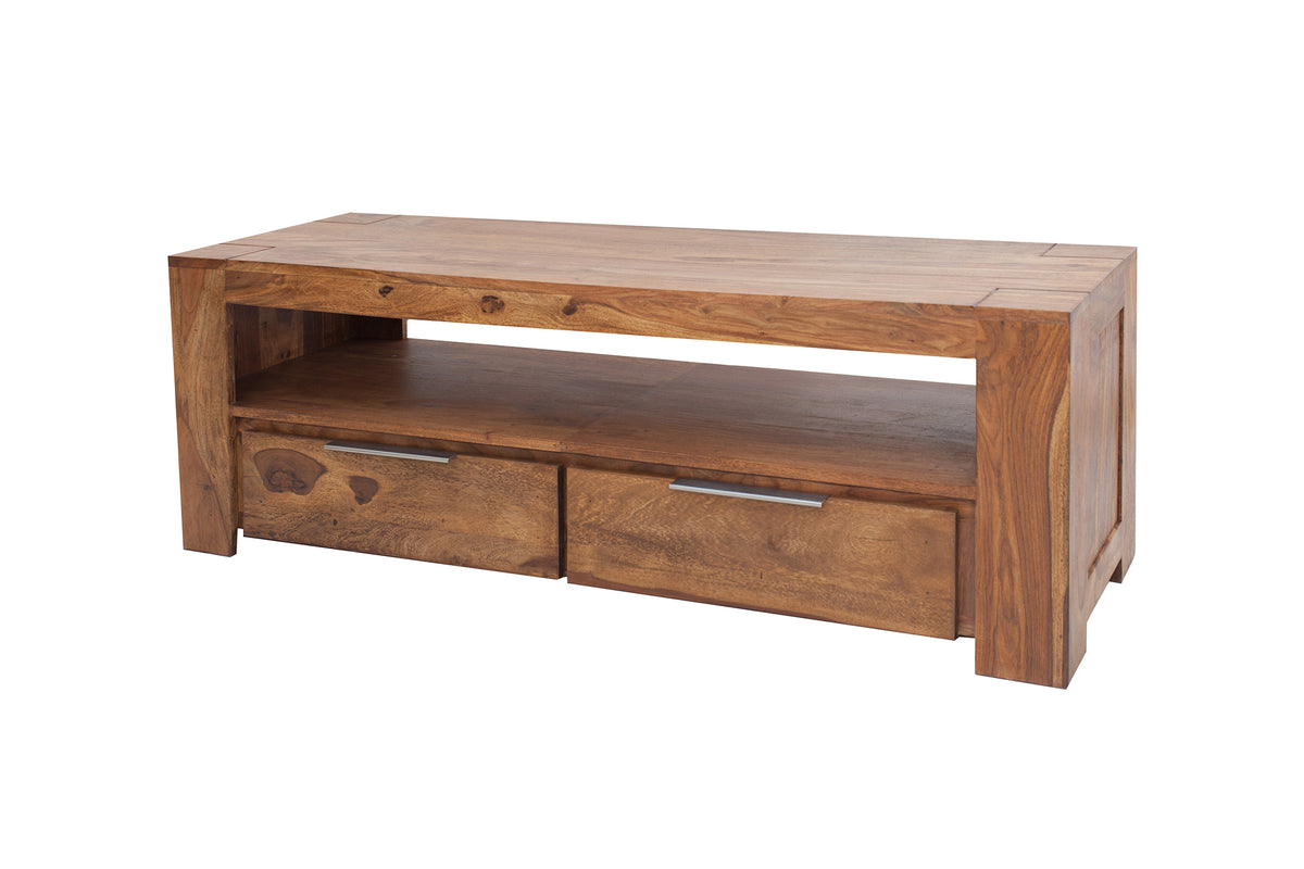 MAKASSAR Solid TV board 130cm Sheesham lowboard two drawers