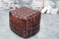 RIDER Retro Hocker 40cm braun Echtleder mit Ziersteppung