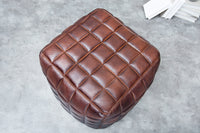 RIDER Retro Hocker 40cm braun Echtleder mit Ziersteppung