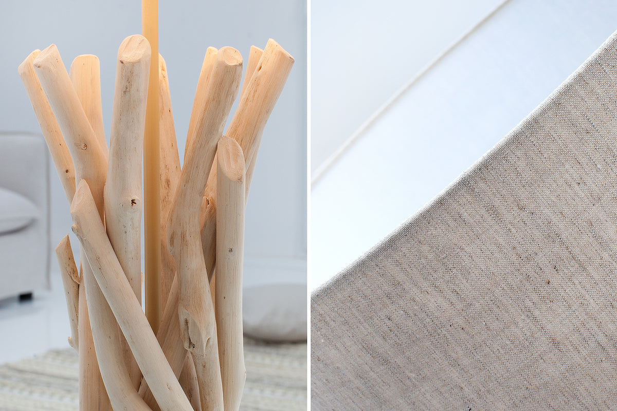 Design Treibholz Tischleuchte WILD NATURE 62cm sand mit Leinenschirm