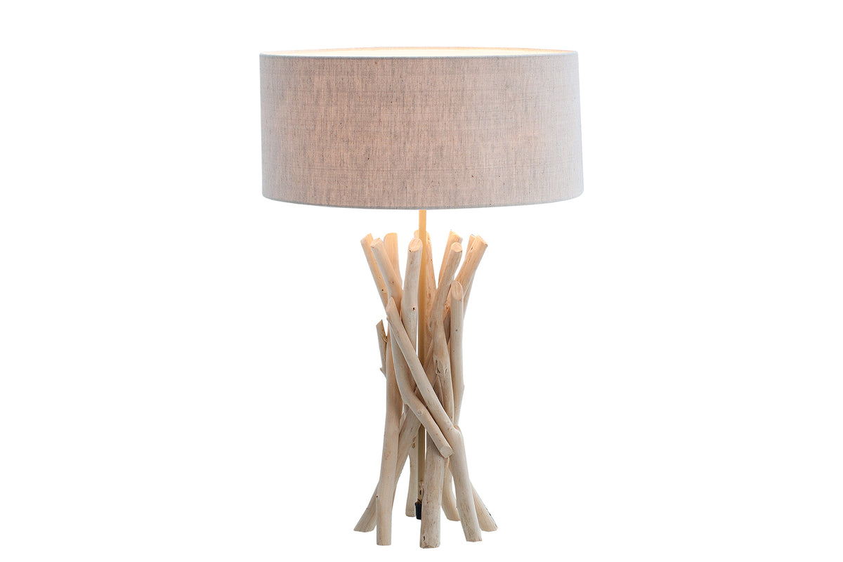 Design Treibholz Tischleuchte WILD NATURE 62cm sand mit Leinenschirm