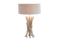 Design Treibholz Tischleuchte WILD NATURE 62cm sand mit Leinenschirm
