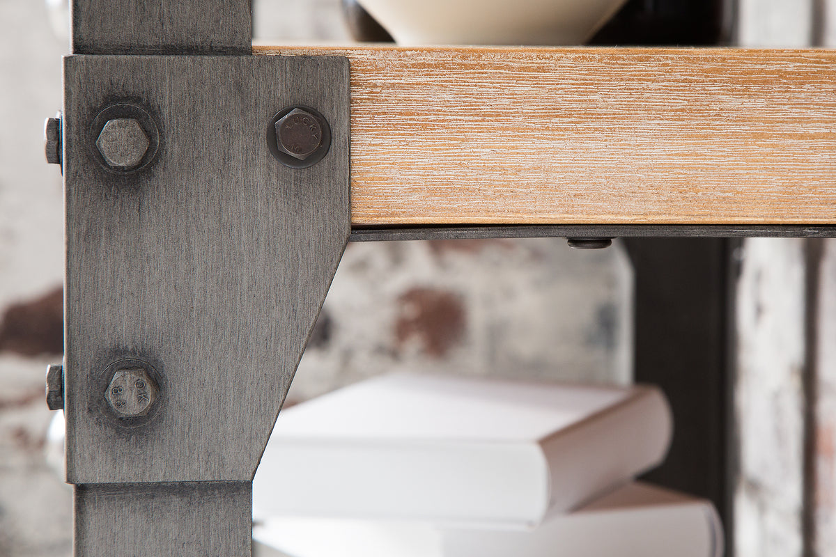 FACTORY Massives Industrial Bücherregal 180cm Akazie weiß gekälkt