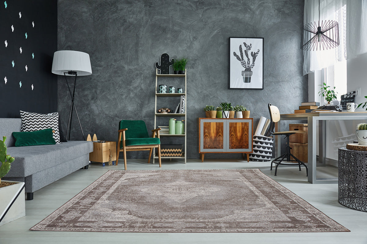 PURE UNIQUE Orientalischer Baumwoll-Teppich 240x160cm hellgrau geometrische Muster