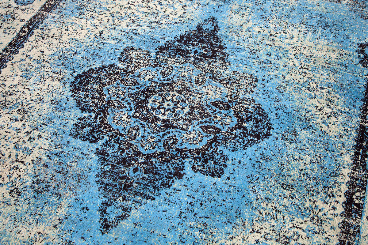 PURE UNIQUE Orientalischer Baumwoll-Teppich 240x160cm blau geometrische Muster