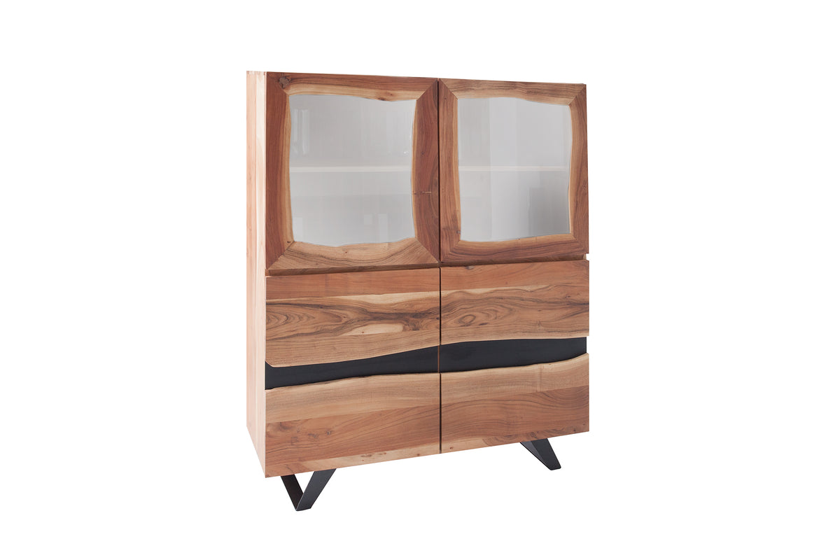 AMAZONAS Solid highboard 140cm acacia metal display cabinet tree edge