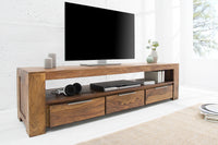 MAKASSAR Solid TV board 170cm Sheesham stone finish lowboard with three drawers