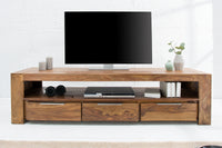 MAKASSAR Solid TV board 170cm Sheesham stone finish lowboard with three drawers