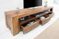 MAKASSAR Solid TV board 170cm Sheesham stone finish lowboard with three drawers