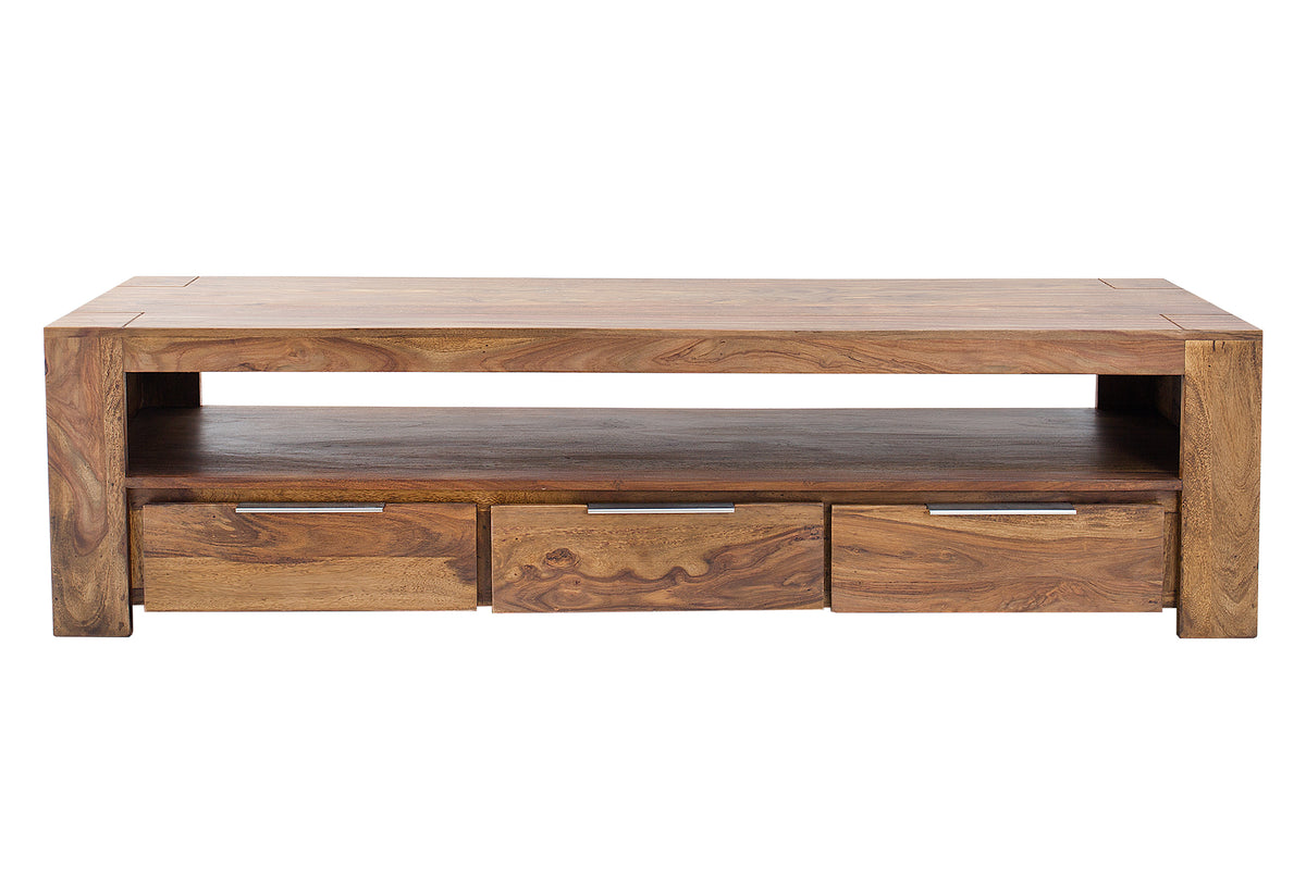 MAKASSAR Solid TV board 170cm Sheesham stone finish lowboard with three drawers