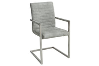 LOFT Industrial Freischwinger Stuhl stone grau mit Armlehne Edelstahlgestell