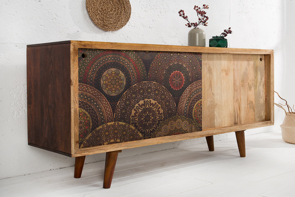 MANDALA Massives Sideboard 160cm Mangoholz mit Schiebetüren