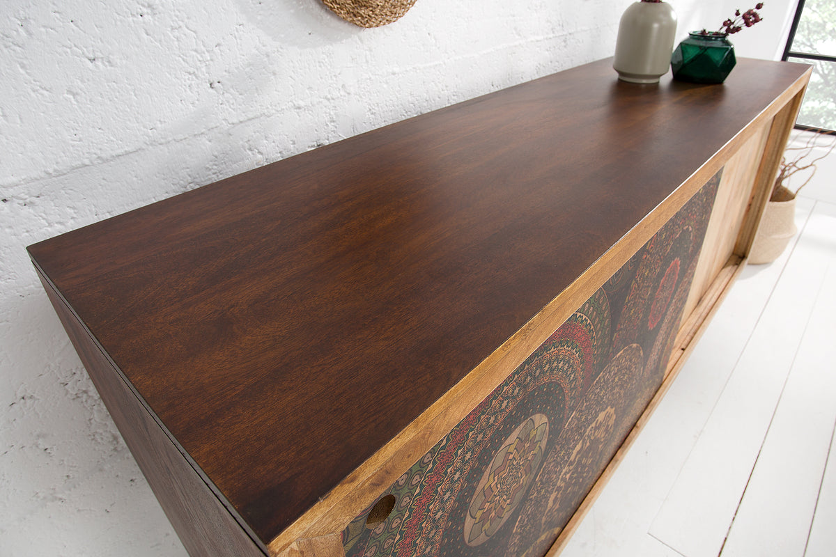 MANDALA Massives Sideboard 160cm Mangoholz mit Schiebetüren