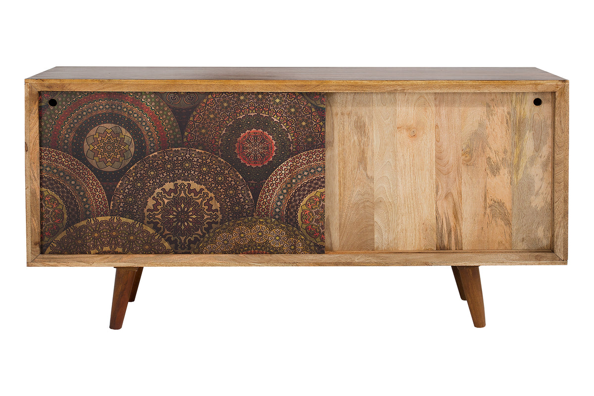 MANDALA Massives Sideboard 160cm Mangoholz mit Schiebetüren