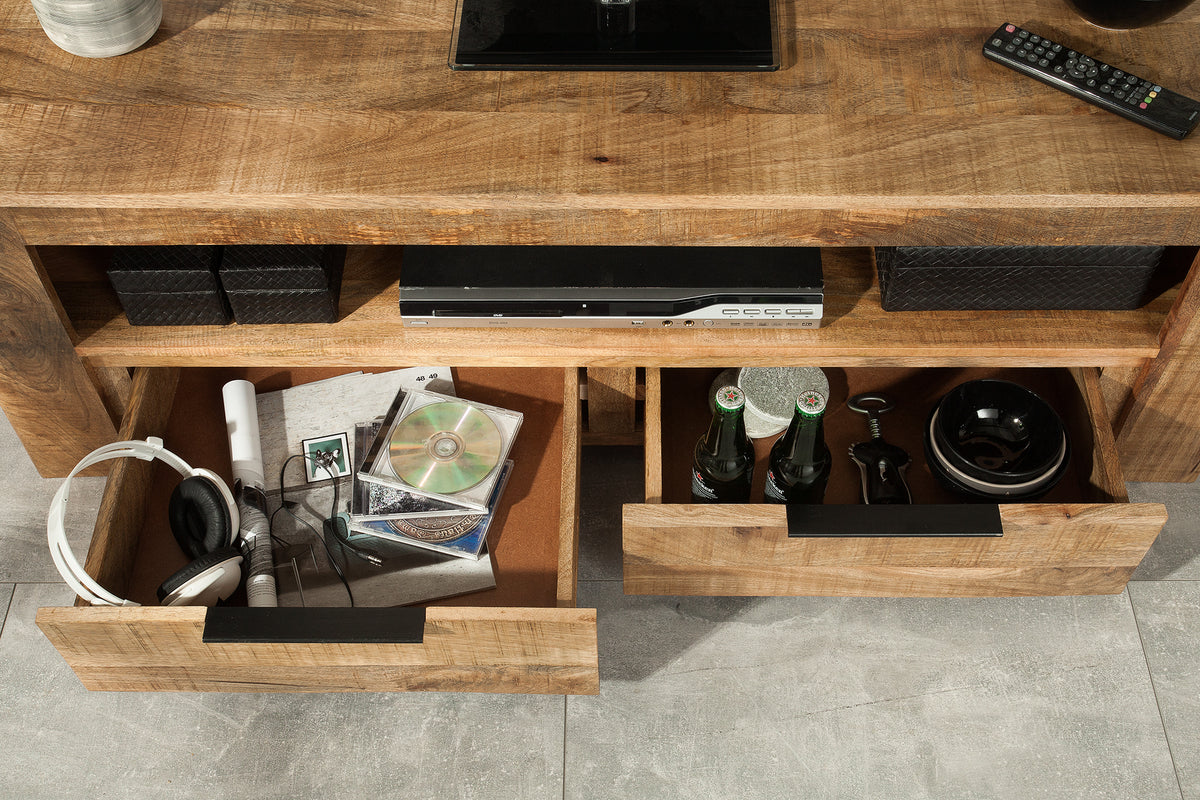 IRON CRAFT Solid TV board 130cm mango wood lowboard 2 drawers