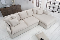 HEAVEN Großes Ecksofa 255cm grau Leinenstoff inkl. Kissen Landhausstil