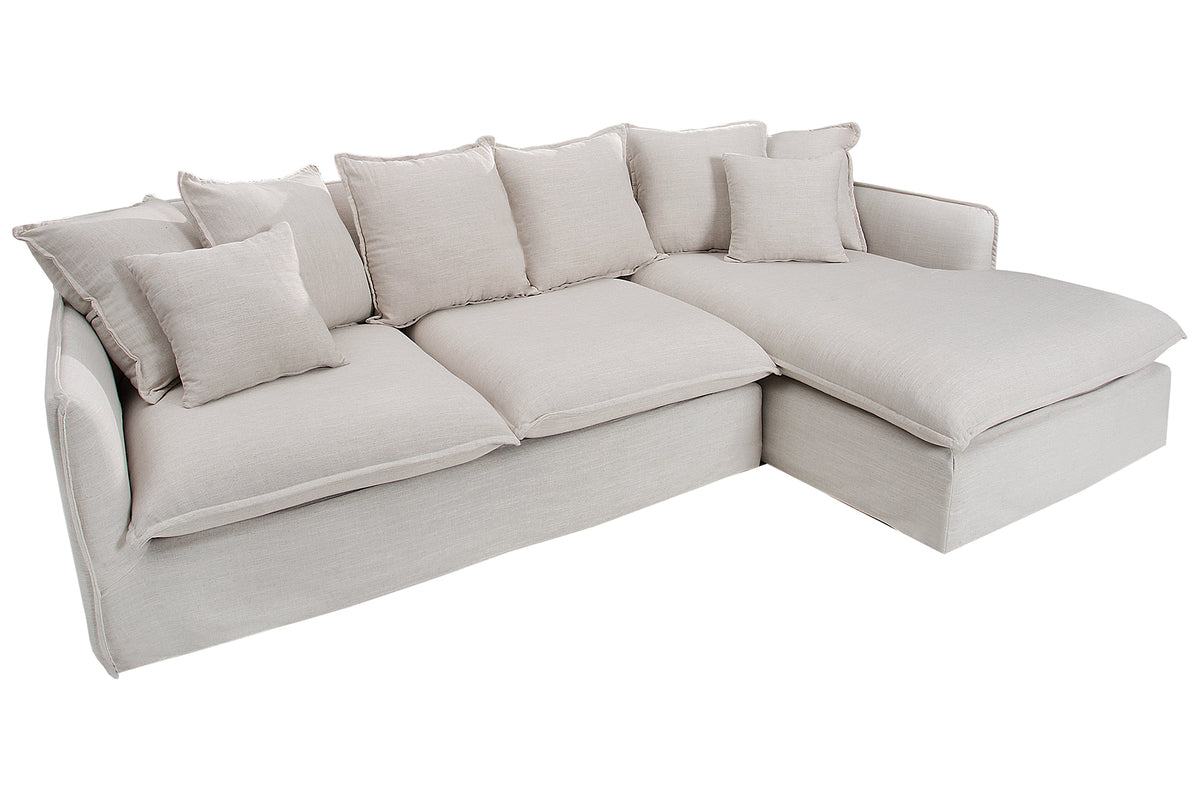 HEAVEN Großes Ecksofa 255cm grau Leinenstoff inkl. Kissen Landhausstil