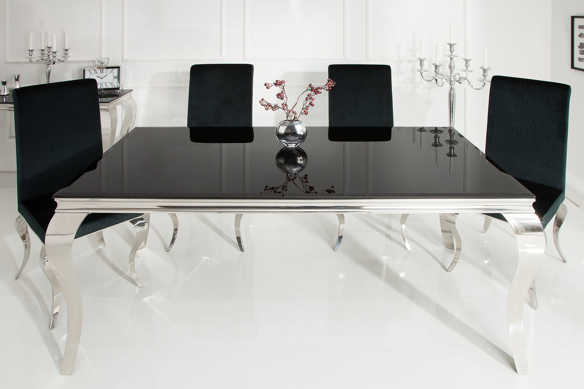 Eleganter Design Esstisch MODERN BAROCK 180cm schwarz Edelstahl Opalglas Tischplatte
