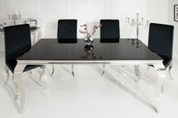 Eleganter Design Esstisch MODERN BAROCK 180cm schwarz Edelstahl Opalglas Tischplatte
