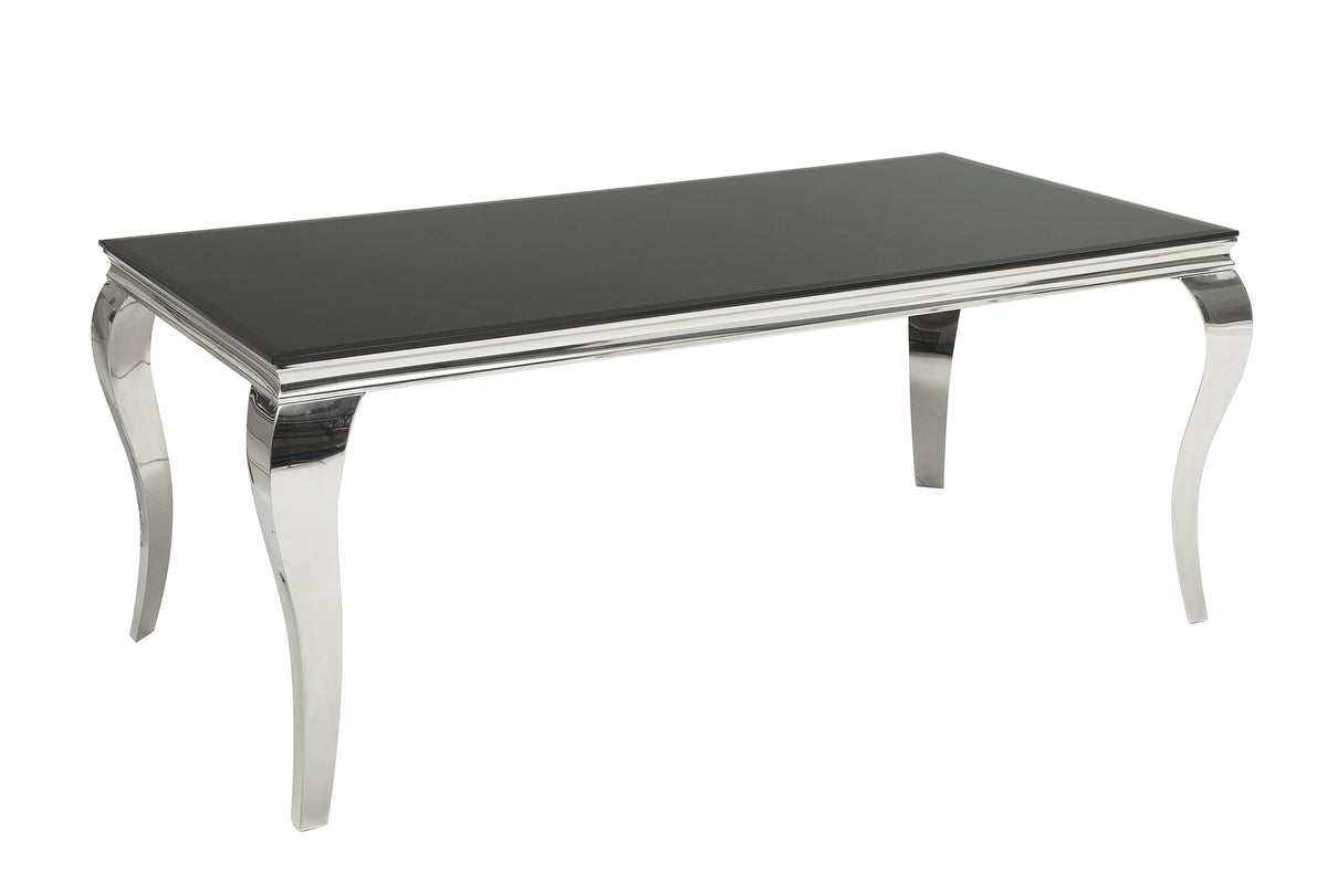 Eleganter Design Esstisch MODERN BAROCK 180cm schwarz Edelstahl Opalglas Tischplatte