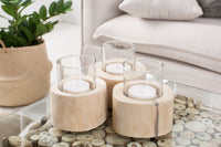 Elegantes 3er Set Windlicht LIMOTION Teakholz Outdoor Teelicht Kerzenhalter