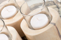 Elegantes 3er Set Windlicht LIMOTION Teakholz Outdoor Teelicht Kerzenhalter