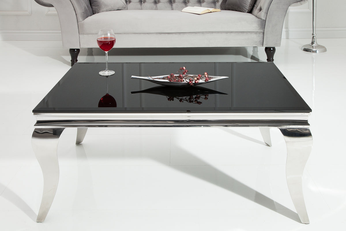 MODERN BAROCK Eleganter Couchtisch 100cm silber mit schwarzem Opalglas