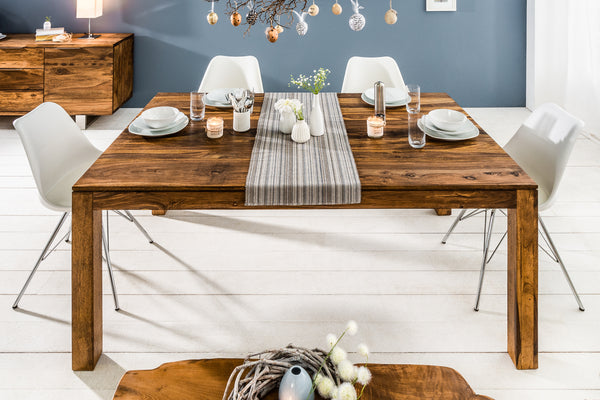 PURE solid wood dining table 160-240cm natural Sheesham stone finish with extension plates